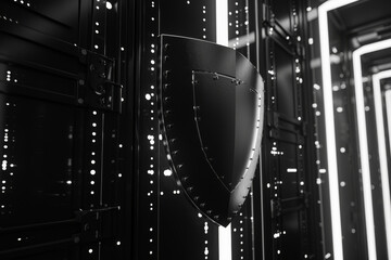 Poster - A shield is hanging on a wall in a dark room