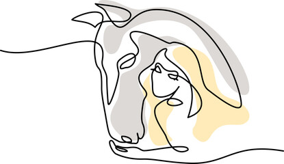 Canvas Print - Horse and woman heads logo. Continuous one line drawing.