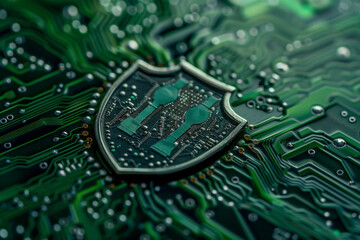 Poster - A green motherboard with a shield on top of it