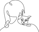Fototapeta  - Woman with cat. Continuous one line drawing silhouette