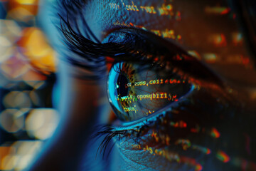 Poster - A close up of a woman 's eye with numbers on it