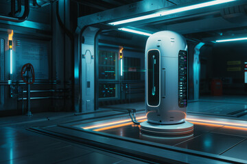 Poster - A futuristic room with a device