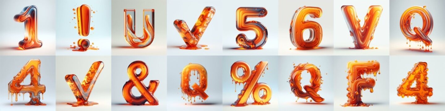 Orange glass 3D Lettering Typeface. AI generated illustration