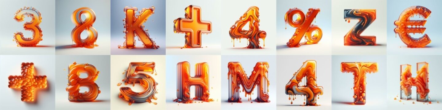 Orange glass 3D Lettering Typeface. AI generated illustration