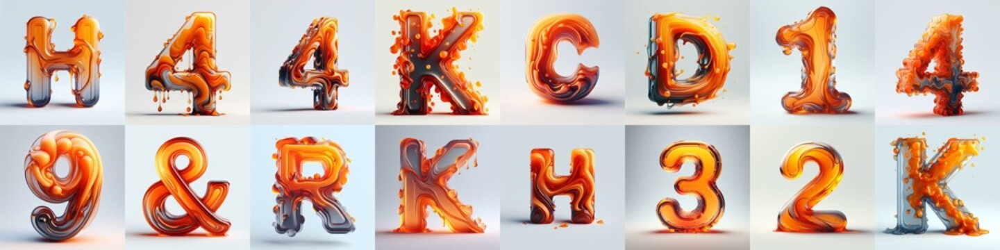 Orange glass 3D Lettering Typeface. AI generated illustration
