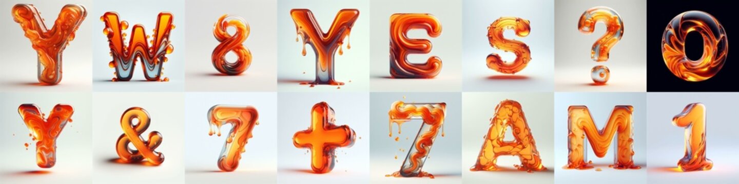 Orange glass 3D Lettering Typeface. AI generated illustration