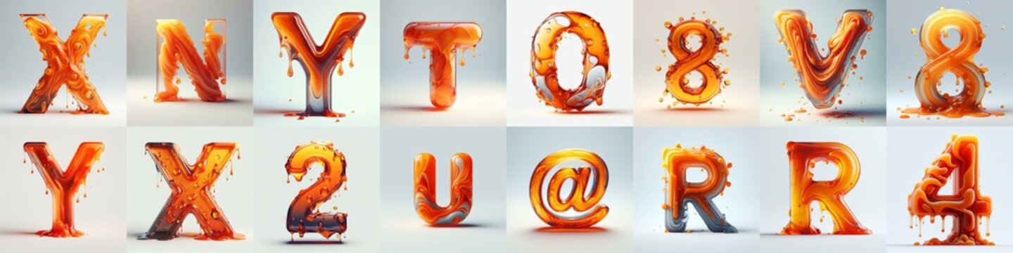 Orange glass 3D Lettering Typeface. AI generated illustration