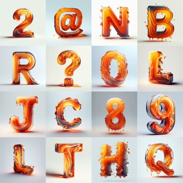 Orange glass 3D Lettering Typeface. AI generated illustration