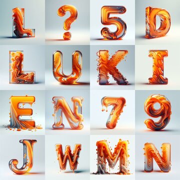 Orange glass 3D Lettering Typeface. AI generated illustration