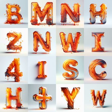 Orange glass 3D Lettering Typeface. AI generated illustration