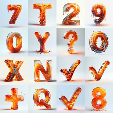Orange glass 3D Lettering Typeface. AI generated illustration