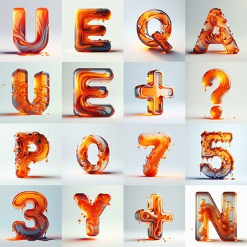 Orange glass 3D Lettering Typeface. AI generated illustration