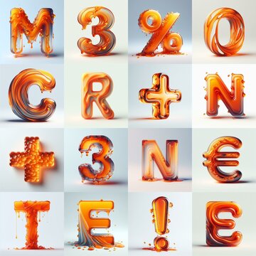 Orange glass 3D Lettering Typeface. AI generated illustration