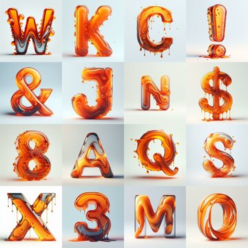 Orange glass 3D Lettering Typeface. AI generated illustration
