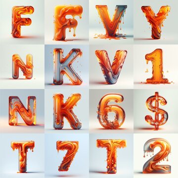 Orange glass 3D Lettering Typeface. AI generated illustration