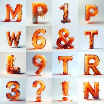 Orange glass 3D Lettering Typeface. AI generated illustration
