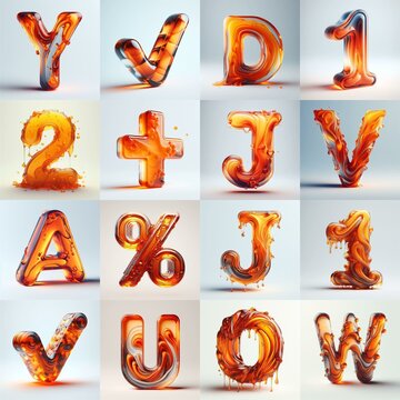 Orange glass 3D Lettering Typeface. AI generated illustration