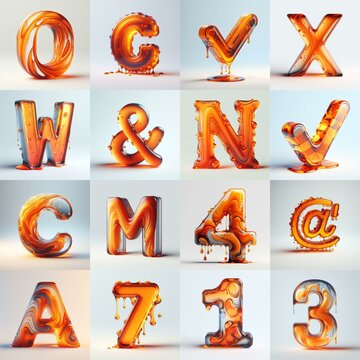 Orange glass 3D Lettering Typeface. AI generated illustration