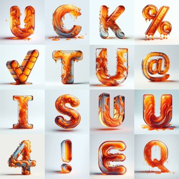 Orange glass 3D Lettering Typeface. AI generated illustration