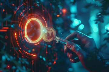 Poster - A person is holding a key in front of a glowing circle