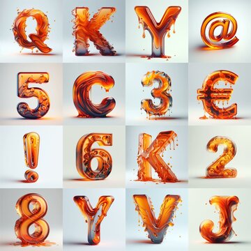 Orange glass 3D Lettering Typeface. AI generated illustration