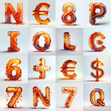 Orange glass 3D Lettering Typeface. AI generated illustration