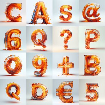 Orange glass 3D Lettering Typeface. AI generated illustration