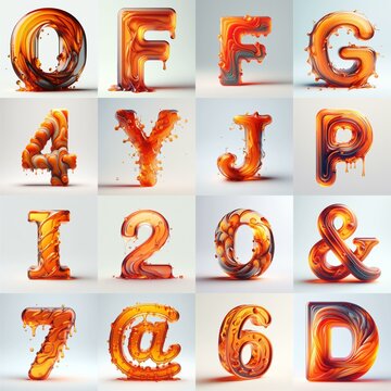 Orange glass 3D Lettering Typeface. AI generated illustration