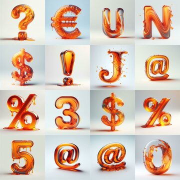 Orange glass 3D Lettering Typeface. AI generated illustration