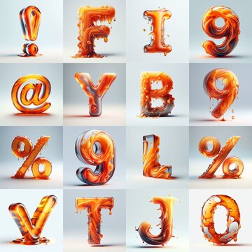 Orange glass 3D Lettering Typeface. AI generated illustration