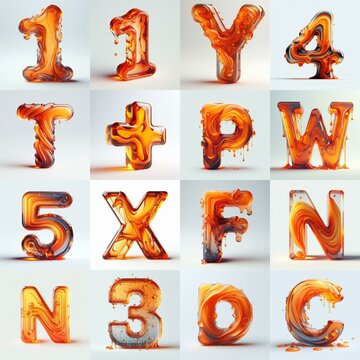 Orange glass 3D Lettering Typeface. AI generated illustration
