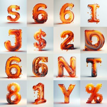 Orange glass 3D Lettering Typeface. AI generated illustration