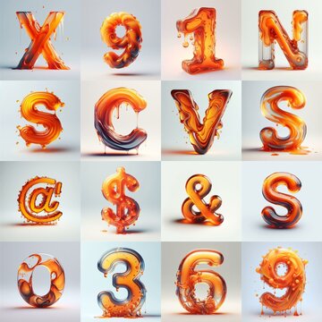 Orange glass 3D Lettering Typeface. AI generated illustration
