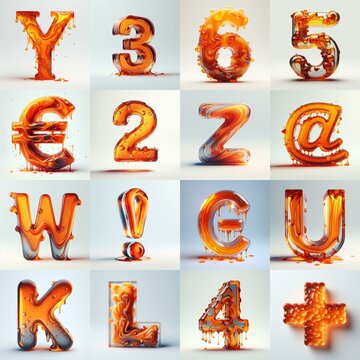 Orange glass 3D Lettering Typeface. AI generated illustration