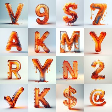 Orange glass 3D Lettering Typeface. AI generated illustration
