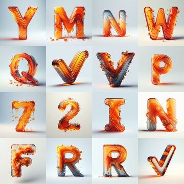 Orange glass 3D Lettering Typeface. AI generated illustration