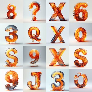 Orange glass 3D Lettering Typeface. AI generated illustration