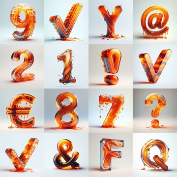 Orange glass 3D Lettering Typeface. AI generated illustration