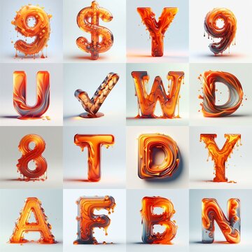 Orange glass 3D Lettering Typeface. AI generated illustration