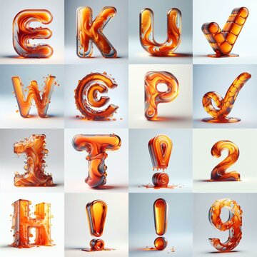 Orange glass 3D Lettering Typeface. AI generated illustration