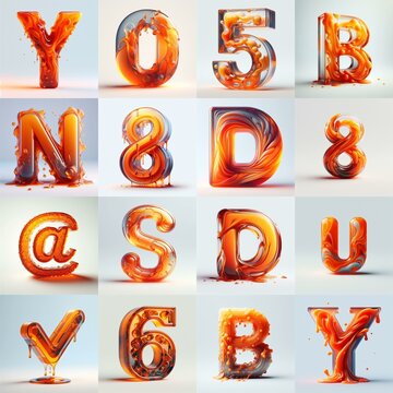 Orange glass 3D Lettering Typeface. AI generated illustration