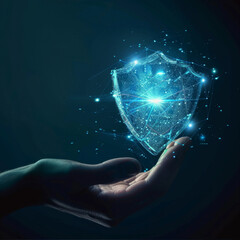 Poster - A hand is holding a glowing shield in it 's palm