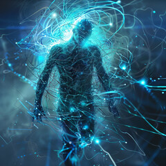 Wall Mural - A computer generated image of a man surrounded by glowing lines