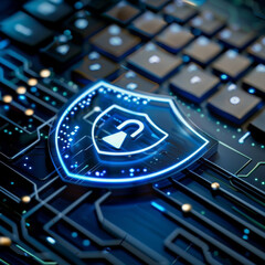 Poster - A computer keyboard with a shield with a padlock on it