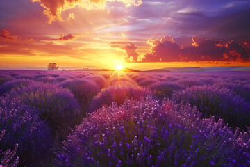 Wall Mural - lavender field at sunrise, AI generated