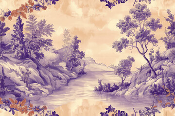 Wall Mural - Traditional Violet and Copper Toile Pattern