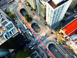 Urban Crossroads: High Above the Intersecting Streets and Tunnels of City Traffic, Avenida Paulista, praça do ciclista, São Paulo, Brazil