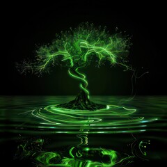 Poster - Tree symbol in green glowing lines created with Generative AI