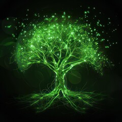 Poster - Tree symbol in green glowing lines created with Generative AI