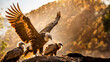 Photo of a brown vulture eating and looking at its surroundings.. AI Generated.